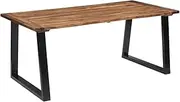 Dining Table with Wooden Table Top and U-Shape Metal Legs for Dining Room and Kitchen, Home Decor Rectangle Table with Live Edge