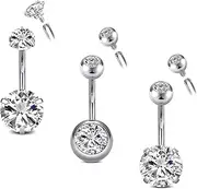 [VANGOT] 3Pcs G23 Titanium Belly Button Rings for Women 14G Internally Threaded Round CZ 10mm Barbell Navel Rings Body Belly Piercing Jewelry