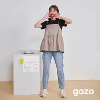 在飛比找momo購物網優惠-【gozo】gozo.BLUE剪接造型彈性牛仔褲(藍色)