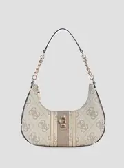 GUESS Taupe Logo Erenia Top Zip Shoulder Bag in Brown