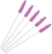 Namzi 100 Pcs Disposable Eyelash Mascara Brushes for Eye Lashes Extension Eyebrow and Makeup (White rod purple head)