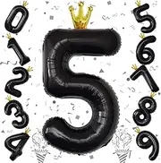 Lumjoy Big 40" Number Foil Balloon Black 5 with Crown Birthday Anniversary Graduation New Year Party Decoration