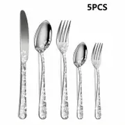 5/20PCS Christmas Black Stainless Steel Cutlery Silverware Pattern Flatware Set, Includes Steak Knife, Dinner Fork, Soup Spoon And Dessert Spoon Pe...
