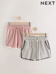 Pink/Ecru Stripe Towelling 100% Cotton Shorts 2 Pack (AT0743) | $33