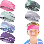 Yuanchu Kids Sports Headbands, 6Pces Breathable Boys Soccer Sweatbands Non-Slip Elastic Headband Moisture Wicking Sweat Band for Basketball Baseball