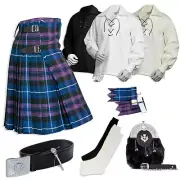 Scottish Tartan Men's Kilt Set Traditional Highland Skirt Clan Dress Irish Men