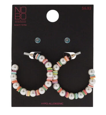 No Boundaries 2 pair Fashion Earrings- Hoops and Blue and Crystal Studs