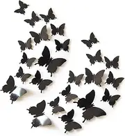 24pcs DIY Mirror Butterfly, 3D Butterfly Removable Mural Stickers Wall Stickers Decal Wall Decor Home Decor Kids Room Bedroom Decor Living Room Decor, Black