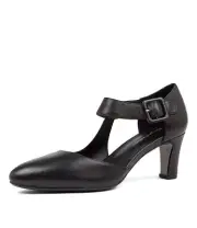 Django & Juliette Trinities Black Leather Ankle Strap Heel Dress Shoes Womens