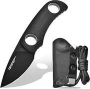 TONIFE Runer Fixed Blade Knife with Adjustable Kydex Sheath EDC Knife with 4.7cm Full Tang Blade Paracord Lanyard for Outdoor Camping Hiking (Black+Black Titanium)