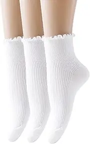 [SEMOHOLLI] Women Socks, Women Ankle Socks, Lovely double needle solid color Lace edge relent lady socks