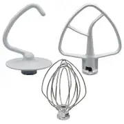 Mixer Kit for KSM150 Includes Dough Hook Wire Whip and Coated Flat Beater, 3 Pieces Stand Mixers Repair Set Compatible WhiteSilver