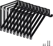 Heavy Duty Closet Shelf & Rod Brackets 10 Pack, Black Wall Mount Braces