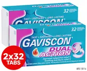 2 x Gaviscon Dual Action Peppermint 32 Tablets