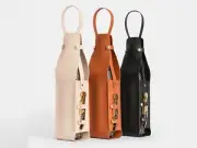 Leather Wine Bottle Carrier With Corkscrew | Tote Byob Gift Bag Cooler Picnic