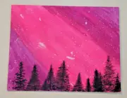 Original One Of A Kind Art On Canvas "Pink Sunset Skye Less Trees"