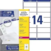 AVERY Zweckform L7163-100 Address Labels/Address Labels (1,400 Labels with Ultra Grip, 99.1 x 38.1 mm on A4, Printable, Self-Adhesive, for DIN Long Envelopes, Matte Paper) 100 Sheets White