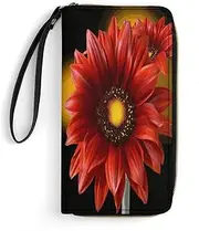 [BFGWK] Big Wallet Novelty Red Sunflower Print Long Zipper Wallet Leather Wallet Suitable for Men and Women, Style, 19.8x10.5cm, Style, 19.7x10.5cm