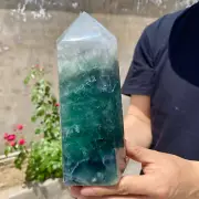 3.6lb Natural Green Fluorite Obelisk Quartz Crystal Wand Tower Point Healing.
