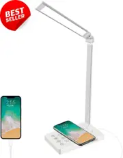 **LED Desk Lamp, Eye-Caring, Wireless Charger, USB & Type-C Ports, 5 Lighting Mo
