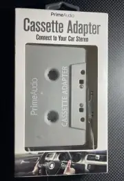 PrimeAudio Cassette Adapter, Connect Your Car Stereo NIB, New In Box Plug & Play