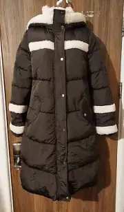 NEXT Shower Resistant Borg Trim Quilted Coat with Hood - UK 20 - £96