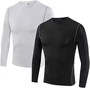 [Lanbaosi] 2 Packs Boys&Girls Long Sleeve Compression Soccer Practice T-Shirt