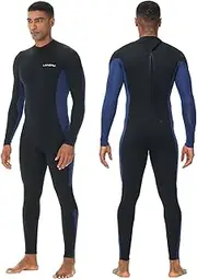 Lansru Men Wetsuit, 5/4mm Upgrade CR Neoprene Wetsuits for Men, Ideal Thermal Wet Suit in Cold Water, Back Zip for Surfing Snorkeling Diving Swimming