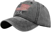 [YULOONG] Vintage Baseball Cap Embroidery USA Flag Pattern Trucker Cap 100% Cotton Sun Hat for Men Women Adjustable Size