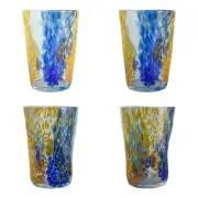 Set of Four 4 Murano Glass Drinking Tumbler Yellow Blue Multi Millefiori