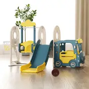 5 in 1 Slide Swing Set Kids Ladder Climber Steps Basketball Hoop Bus Playhouse Playground Activity Centre Indoor Outdoor Toy Playset