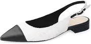 [WONDERWAY] Slingback Flats Two Tone Pointed Toe Adjustable Back Buckle Low Heels Casual Soft Dressy Sling Back Flats