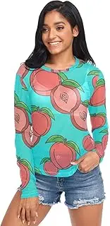 [RPLIFE] Cute Peaches Turquoise Mesh Shirt Women Long Sleeve, Transparent Tops for Women Sexy S-XXL