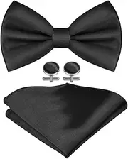 [Generic] Men's Bow Tie Set, Classic Solid Color Pre-Tied Bow Tie and Pocket Square Cufflink Set for Men, Satin Tux Bowtie & Handkerchief, Adjustable Formal Neck Bowtie for Parties, Wedding