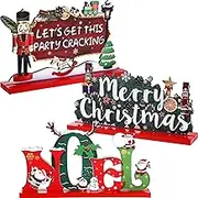 Blulu 3 Christmas Wooden Table Decorations Wooden Sign Table Centerpiece Santa Nutcracker Ornament for Christmas Snow Day Dinner Coffee Tier Tray Party Decor