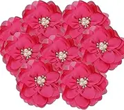 uxcell 3.15 Inch Chiffon Flowers, 10 Pcs Fabric Flowers Rhinestone Pearl Large Camellia Sewing Appliques for DIY Crafts Dresses Clothing Headbands Wedding Party Decoration, Hot Pink