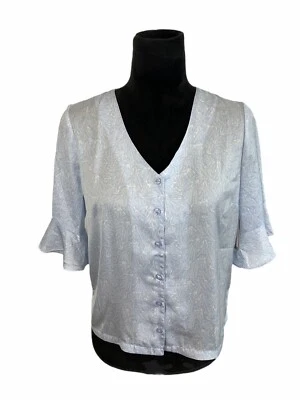 Nordstrom Size XS Blue Feather Sketched Satin Pajama Top NWT $59