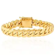 Men's 14k Gold Plated Solid Miami Stainless Steel Cuban Link Curb Chain Bracelet