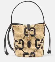 [Gucci] Gucci GG Mini raffia-effect bucket bag One Size beige
