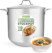 NutriChef 19-Quart Stainless Steel Stock Pot - 18/8 Food Grade Stainless Steel Heavy Duty Induction Large Stock Pot, Stew Pot, Simmering Pot, Soup Pot with See Through Lid, Dishwasher Safe - NCSP20