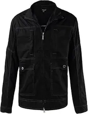 [ZITY] Men's Shirt Cotton Stand Collar Slim Fit Front Zip Coat Handsome Jacket Black Label 3X-Large/US XX-Large