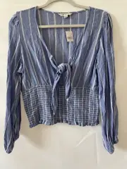 American Eagle Outfitters Womens Crop Top Size L Long Sleeve Smocked Tie Front