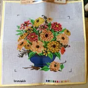 VTG Brunswick Needlepoint Screen Stamped Canvas FLORAL VASE Unused P510