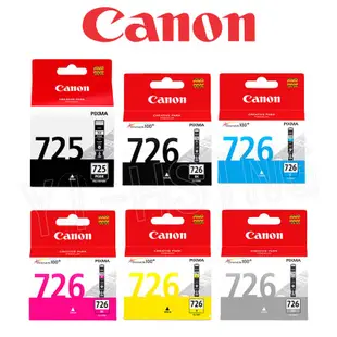 【跨店享22%點數回饋+滿萬加碼抽獎】Canon PGI-725PGBK CLI-726 原廠墨水匣組合 (2黑4彩) 適用 IP4870 MG5270 MG6170 MX886 IX6560 IP4970 MG5370 MG6270 MX897