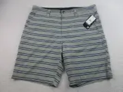 NWT Volcom Shorts Mens Size 38 Gray Blue Stripes Surfer Zip Board Pockets