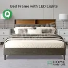 Grey Fabric Bed Frame Queen Platform Mattress Base Storage Headboard with LED