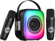 Mini Karaoke Machine with Two Wireless Microphones, Portable Bluetooth Speaker