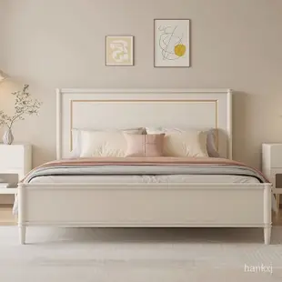 床架 雙人床架 單人床架 雙人床 高架床 掀床 實木床架 單人床 雙人床 床闆 奶油風實木床小戶型主臥室1.5米白色公主