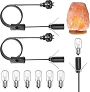 TobeBright 2X Salt Lamp Cord with ON/Off Control Safe Plug and 6 Free E14 Bulbs, Salt Lamp Cord 1.8m, Black Salt Lamp Power Cable Replacement Light Fitting Spare, for Himalayan Crystal Salt Rock Lamp