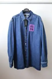Raf Simons Straight Fit Denim Overshirt Logo Patch Blue Navy Shirt